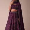 Mulberry Purple Wrinkle Satin Lehenga With Swarovski Crystals