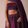 Mulberry Purple Wrinkle Satin Lehenga With Swarovski Crystals