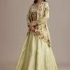 Light Green Silk Jacket Lehenga Set With Thread And Moti Work