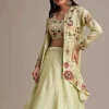 Light Green Silk Jacket Lehenga Set With Thread And Moti Work
