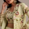 Light Green Silk Jacket Lehenga Set With Thread And Moti Work