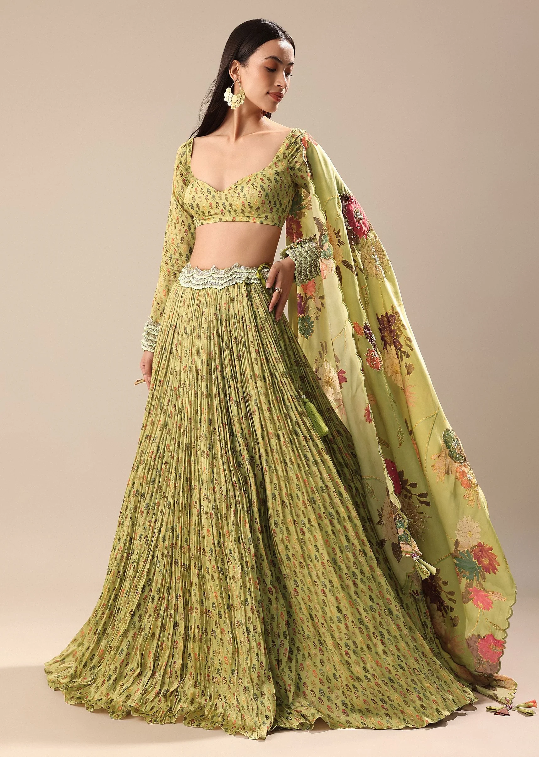 14068-warm-green-embroidered-skirt-and-blouse-1.webp Warm Green Embroidered Skirt And Blouse