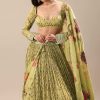 Warm Green Embroidered Skirt And Blouse
