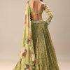 Warm Green Embroidered Skirt And Blouse