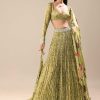 Warm Green Embroidered Skirt And Blouse