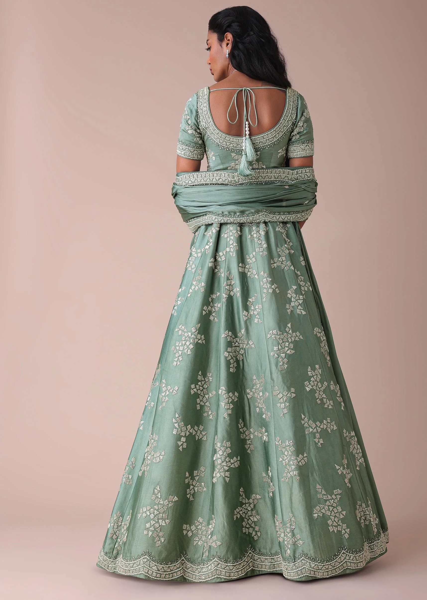 Pista Green Lehenga With Handwork Embroidery
