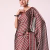 Red And Silver Striped Chanderi Tissue Saree With Pipe Finish Stitched Blouse