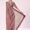Red And Silver Striped Chanderi Tissue Saree With Pipe Finish Stitched Blouse
