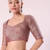Red And Silver Striped Chanderi Tissue Saree With Pipe Finish Stitched Blouse