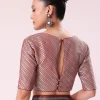 Red And Silver Striped Chanderi Tissue Saree With Pipe Finish Stitched Blouse