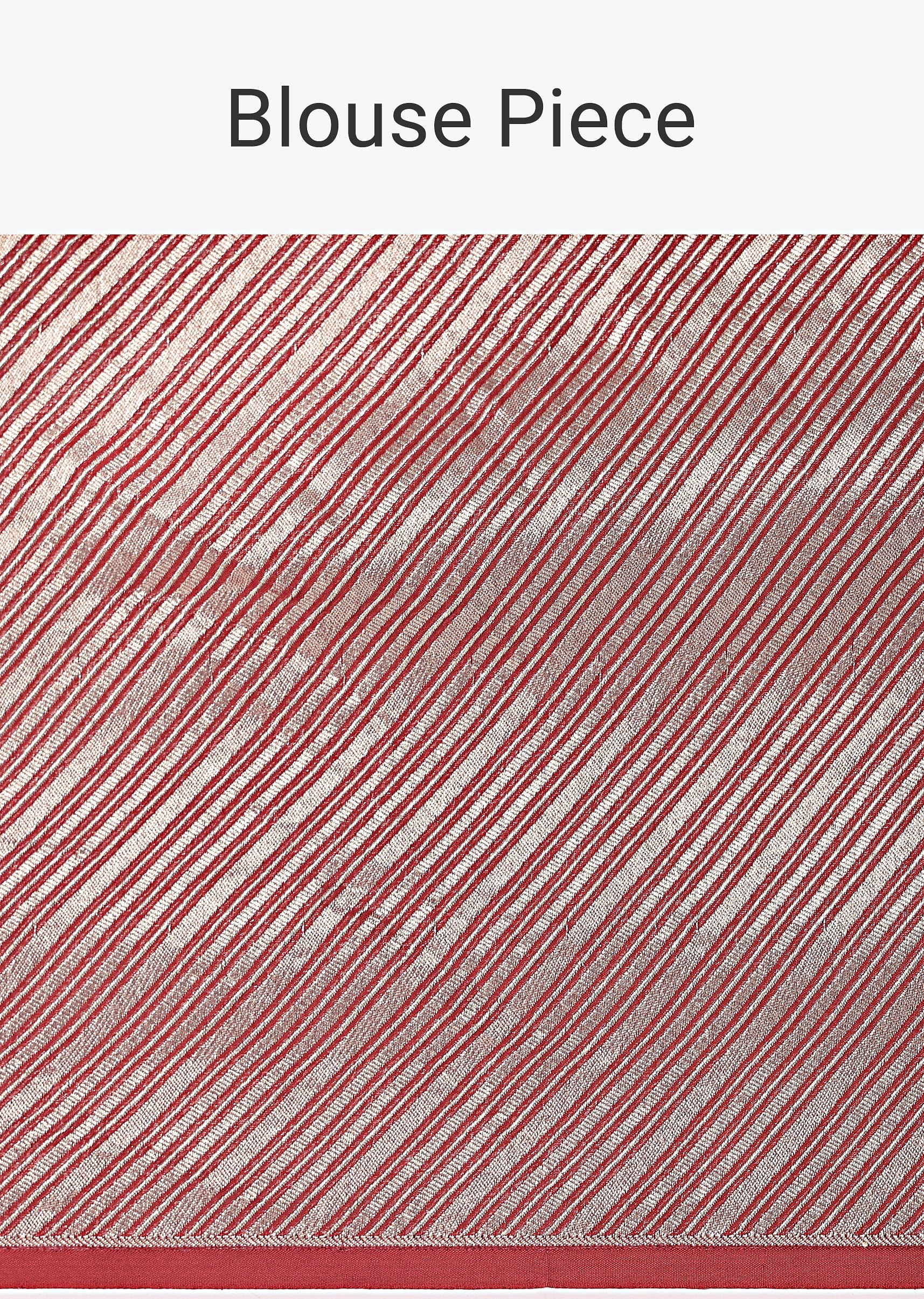 Red And Silver Striped Chanderi Tissue Saree With Pipe Finish Stitched Blouse