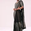 Black And Silver Half Striped Chanderi Saree And Stitched Blouse