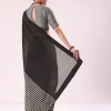 Black And Silver Half Striped Chanderi Saree And Stitched Blouse