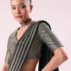 Black And Silver Half Striped Chanderi Saree And Stitched Blouse