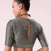 Black And Silver Half Striped Chanderi Saree And Stitched Blouse