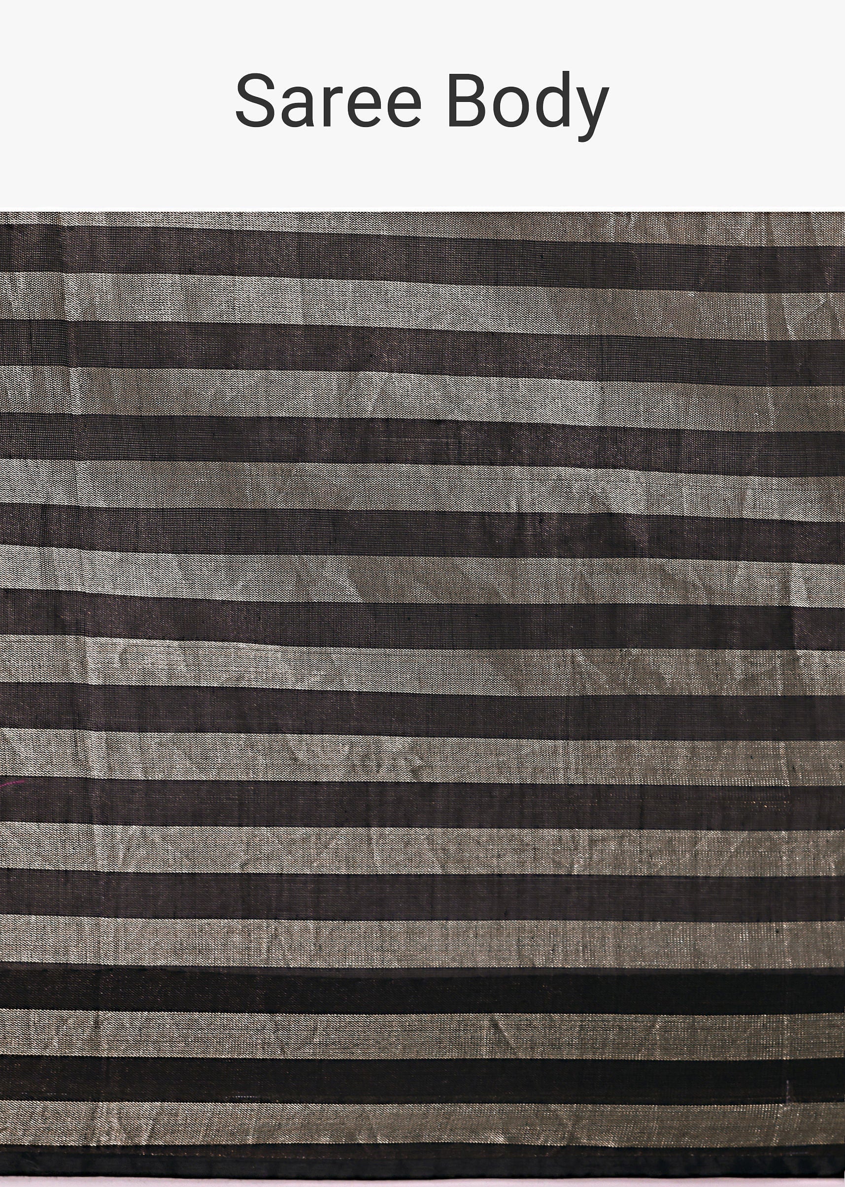 Black And Silver Half Striped Chanderi Saree And Stitched Blouse