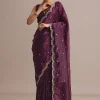 Purple Crushed Tissue Saree With Sequin And Cutdana Embroidered Border