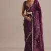 Purple Crushed Tissue Saree With Sequin And Cutdana Embroidered Border