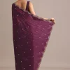 Purple Crushed Tissue Saree With Sequin And Cutdana Embroidered Border