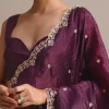Purple Crushed Tissue Saree With Sequin And Cutdana Embroidered Border