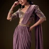 Dahlia Purple Ready To Wear Saree With Hand Embroided Belt Hand Velvet Blouse