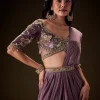 Dahlia Purple Ready To Wear Saree With Hand Embroided Belt Hand Velvet Blouse