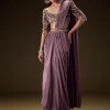 Dahlia Purple Ready To Wear Saree With Hand Embroided Belt Hand Velvet Blouse