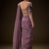 Dahlia Purple Ready To Wear Saree With Hand Embroided Belt Hand Velvet Blouse