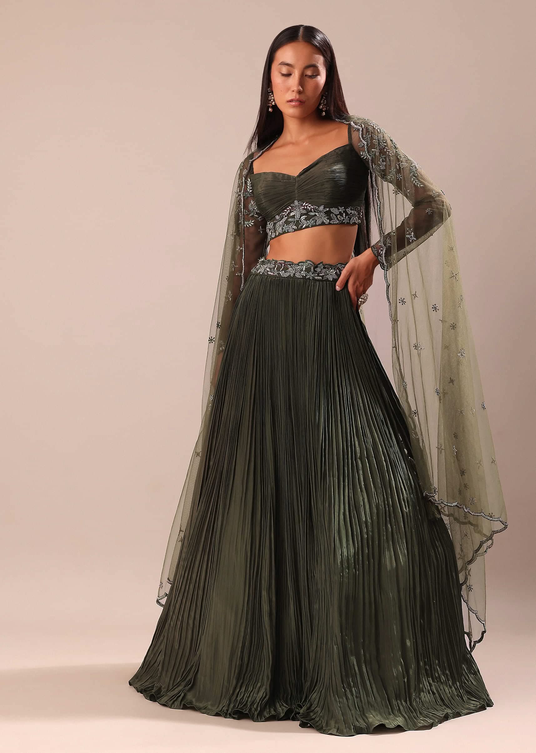 14170-olive-green-lehenga-with-embroidered-blouse-and-dupatta-1.jpg Olive Green Lehenga With Embroidered Blouse And Dupatta