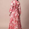 Classic Red Crepe Printed Gown With Embroidered Sleeves
