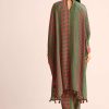 Green Embroidered Crepe Kaftan Kurti And Pant
