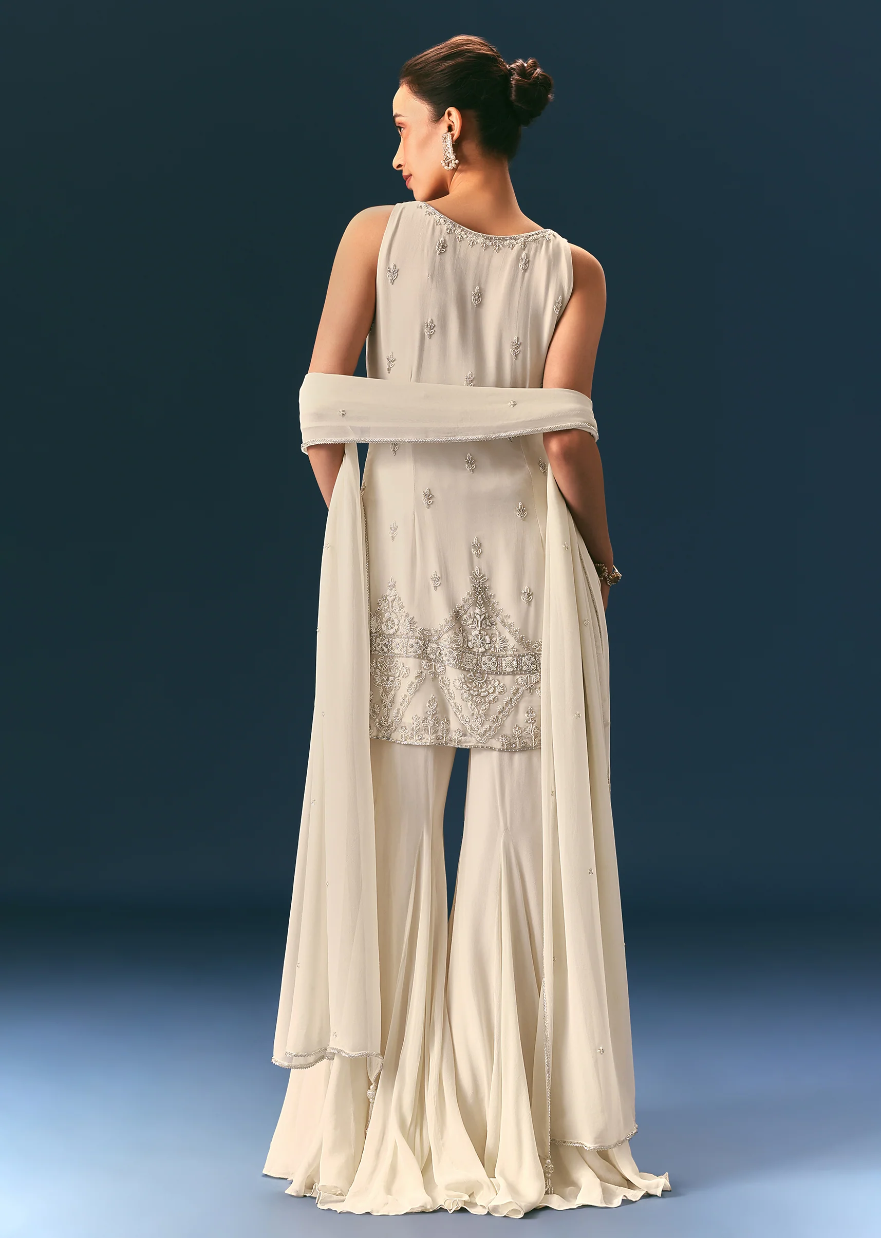 Off White Hand Embroidered Sharara Suit With Choker Dupatta