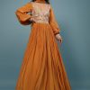 Fire Orange Embroidered Anarkali Suit In Crepe