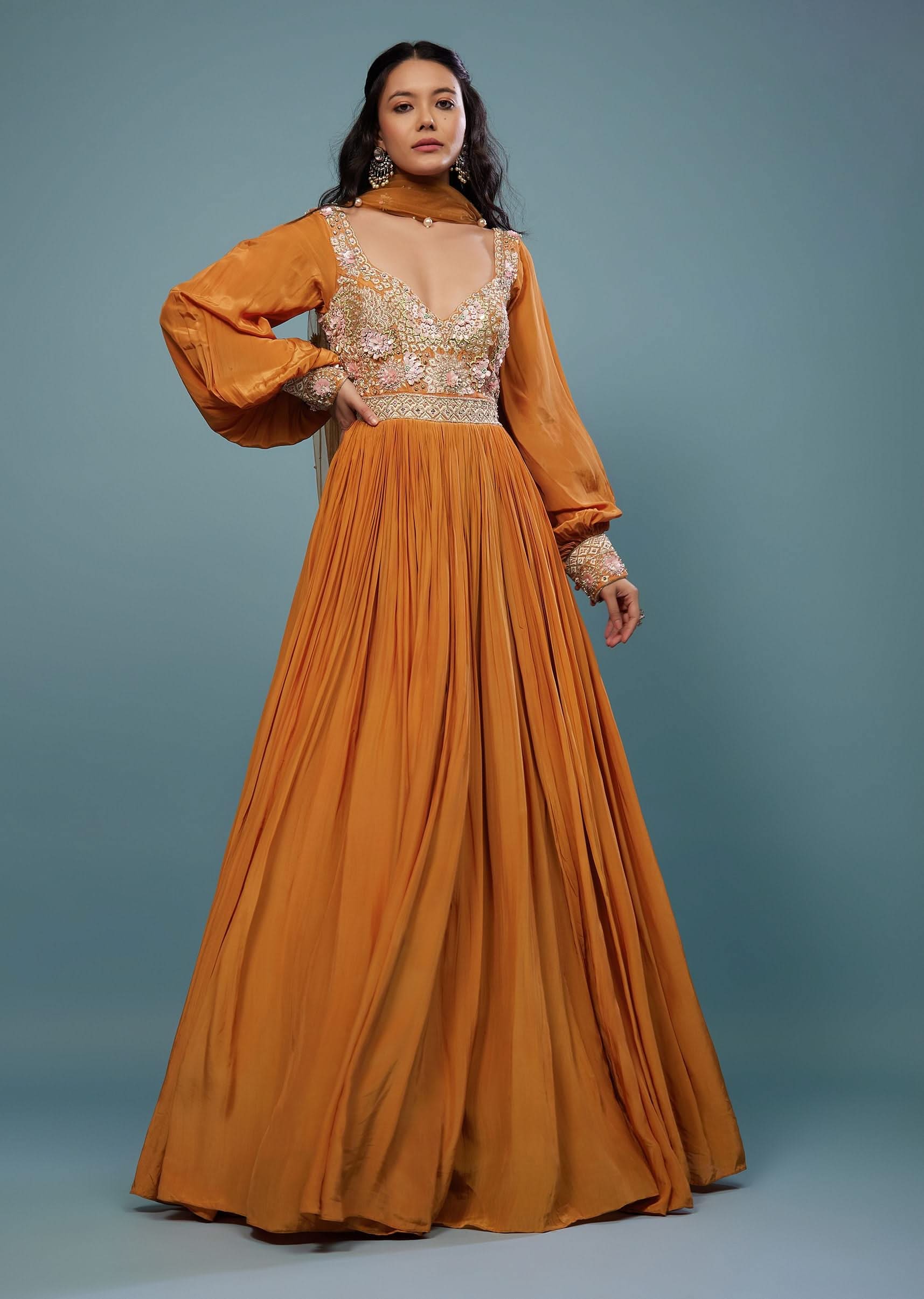 14213-fire-orange-embroidered-anarkali-suit-in-crepe-1.jpg Fire Orange Embroidered Anarkali Suit In Crepe