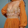 Fire Orange Embroidered Anarkali Suit In Crepe