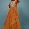 Fire Orange Embroidered Anarkali Suit In Crepe