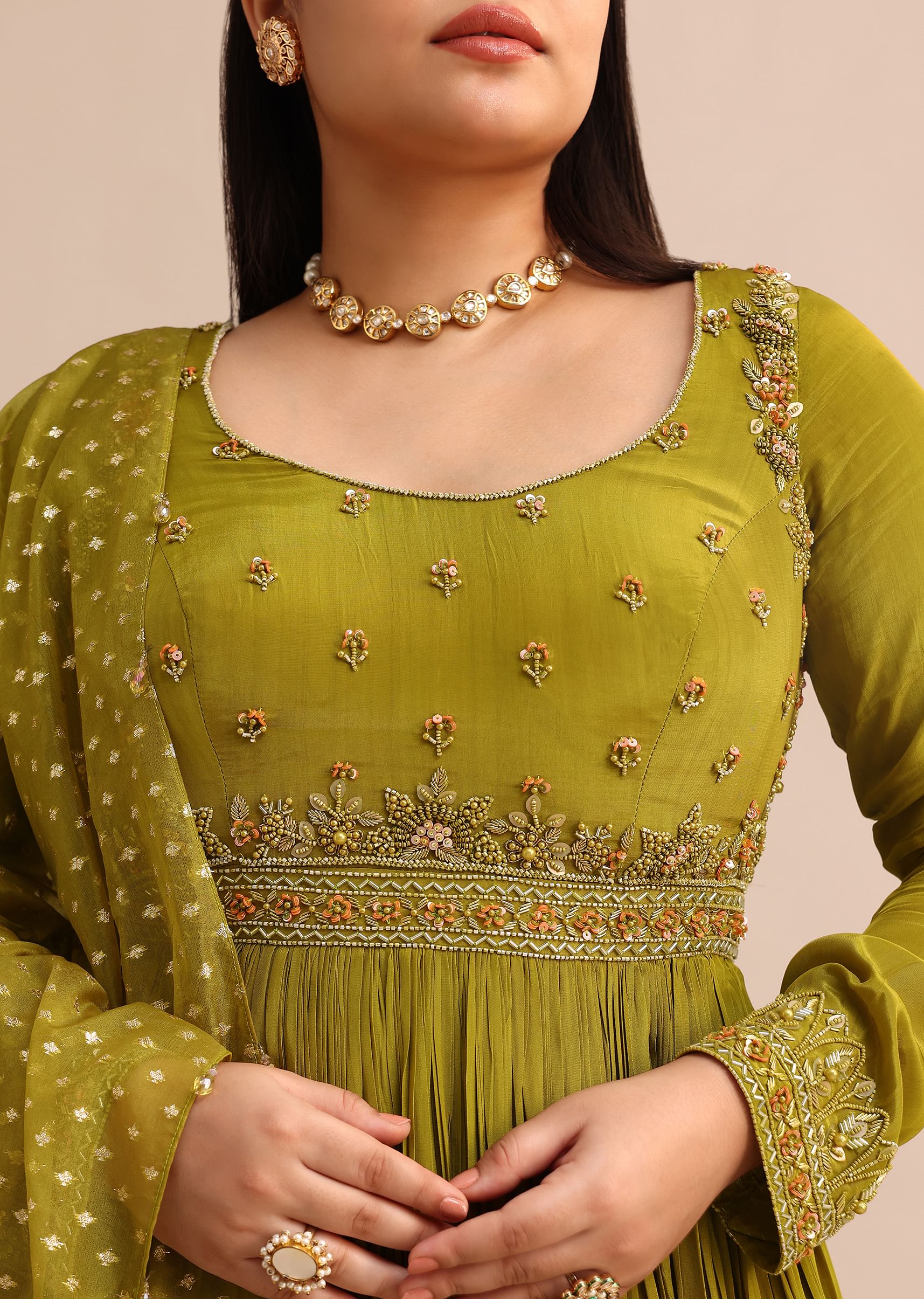 Moss Green Embroidered Anarakali Set