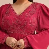 Hand Embroidery Red Anarkali Suit With Organza Dupatta
