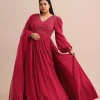 Hand Embroidery Red Anarkali Suit With Organza Dupatta