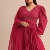 Hand Embroidery Red Anarkali Suit With Organza Dupatta