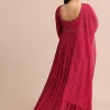 Hand Embroidery Red Anarkali Suit With Organza Dupatta
