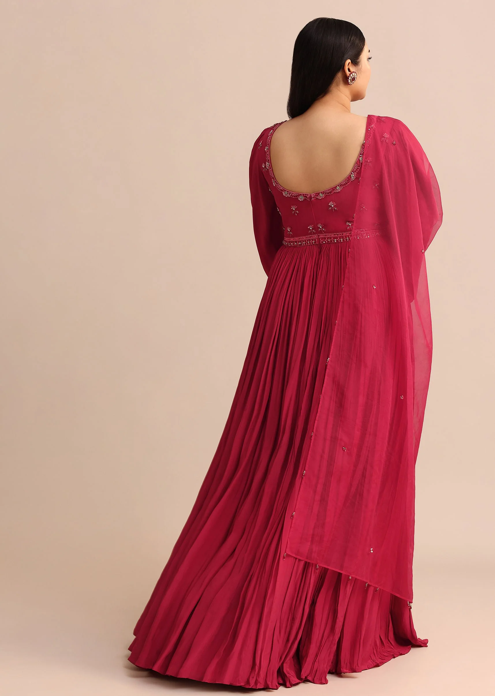 Hand Embroidery Red Anarkali Suit With Organza Dupatta