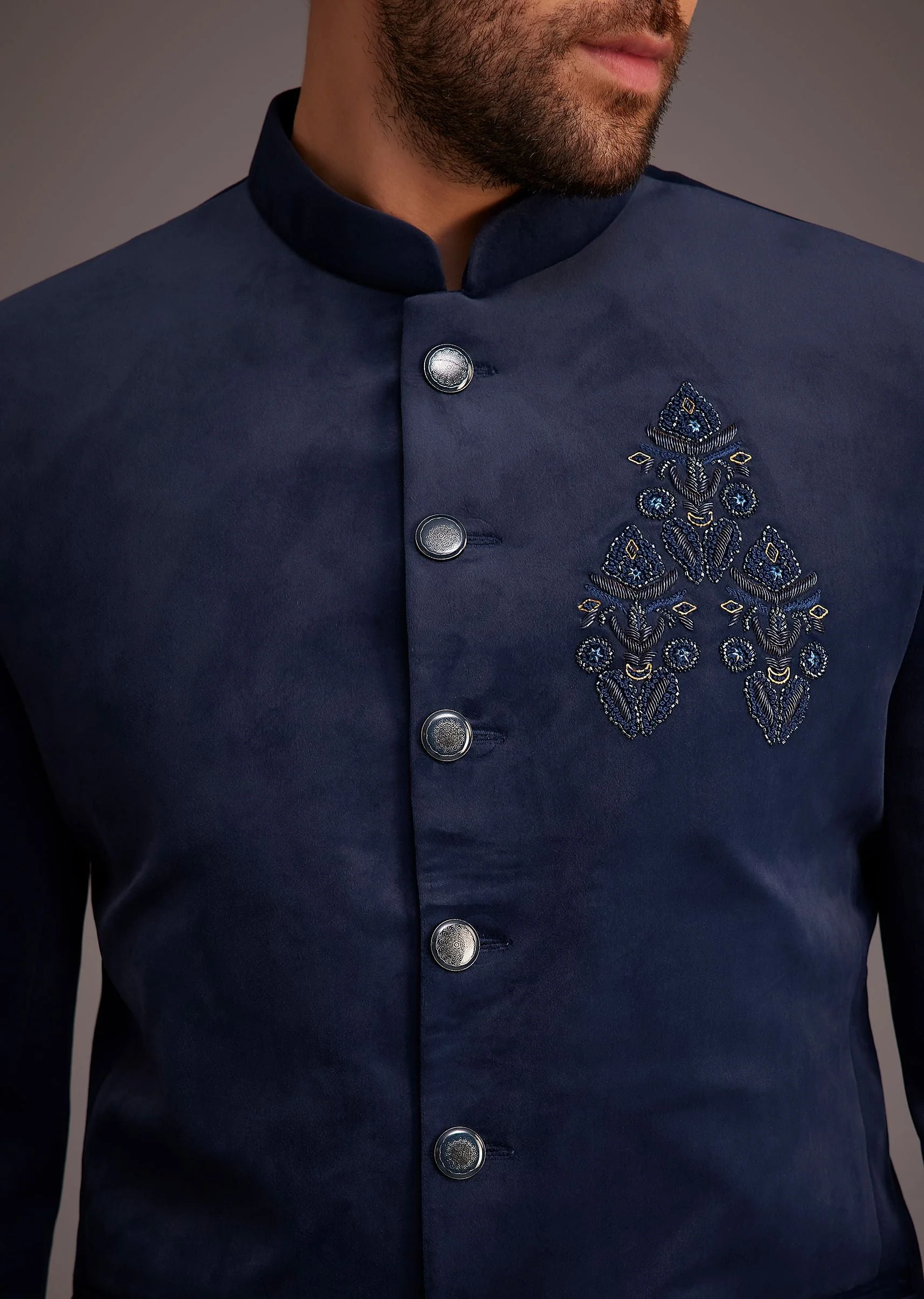 Blue Bandhgala With Embroidered Motif