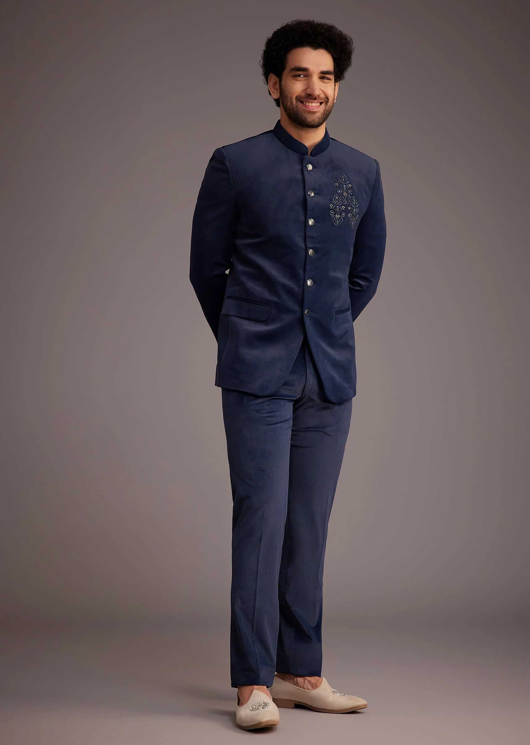 Blue Bandhgala With Embroidered Motif