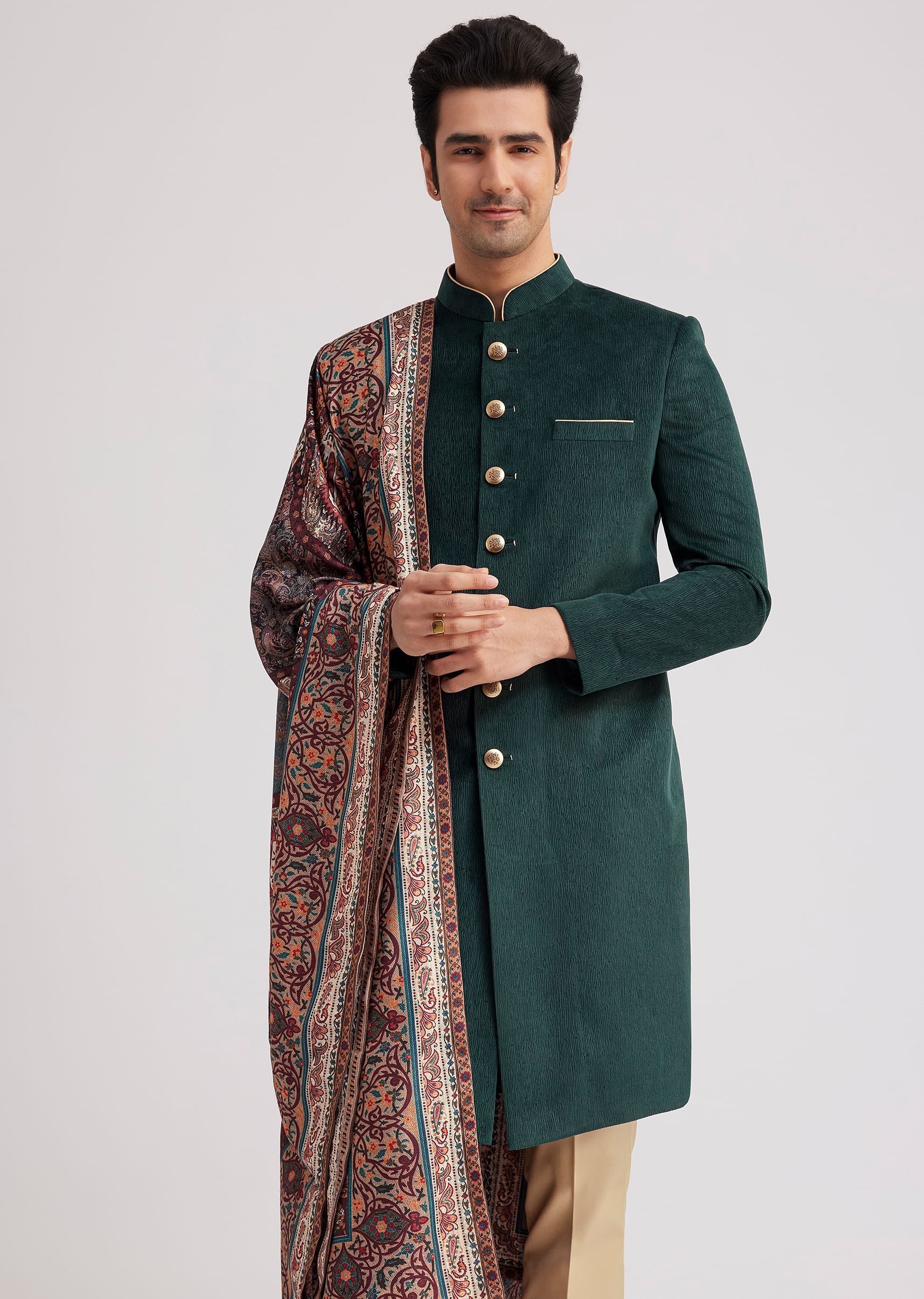 14282-green-velvet-nawabi-set-with-printed-pashmina-dupatta-4.jpg Green Velvet Nawabi Set With Printed Pashmina Dupatta