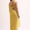 Mustard Yellow Embroidered Crepe Saree With Unstitched Blouse