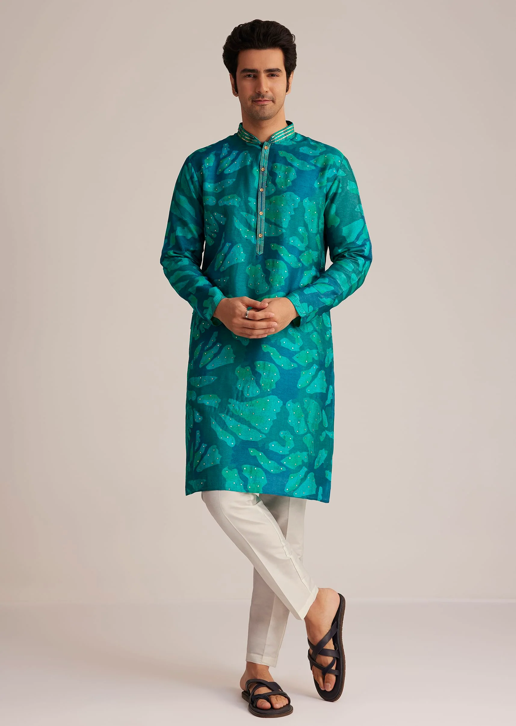 14300-bottle-green-printed-kurta-set-1.webp Bottle Green Printed Kurta Set