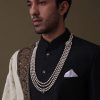 14318-black-sherwani-set-in-silk-with-embroidered-dupatta-and-mala-4.jpg Black Sherwani Set In Silk With Embroidered Dupatta And Mala