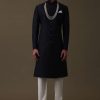 14318-black-sherwani-set-in-silk-with-embroidered-dupatta-and-mala-5.jpg Black Sherwani Set In Silk With Embroidered Dupatta And Mala