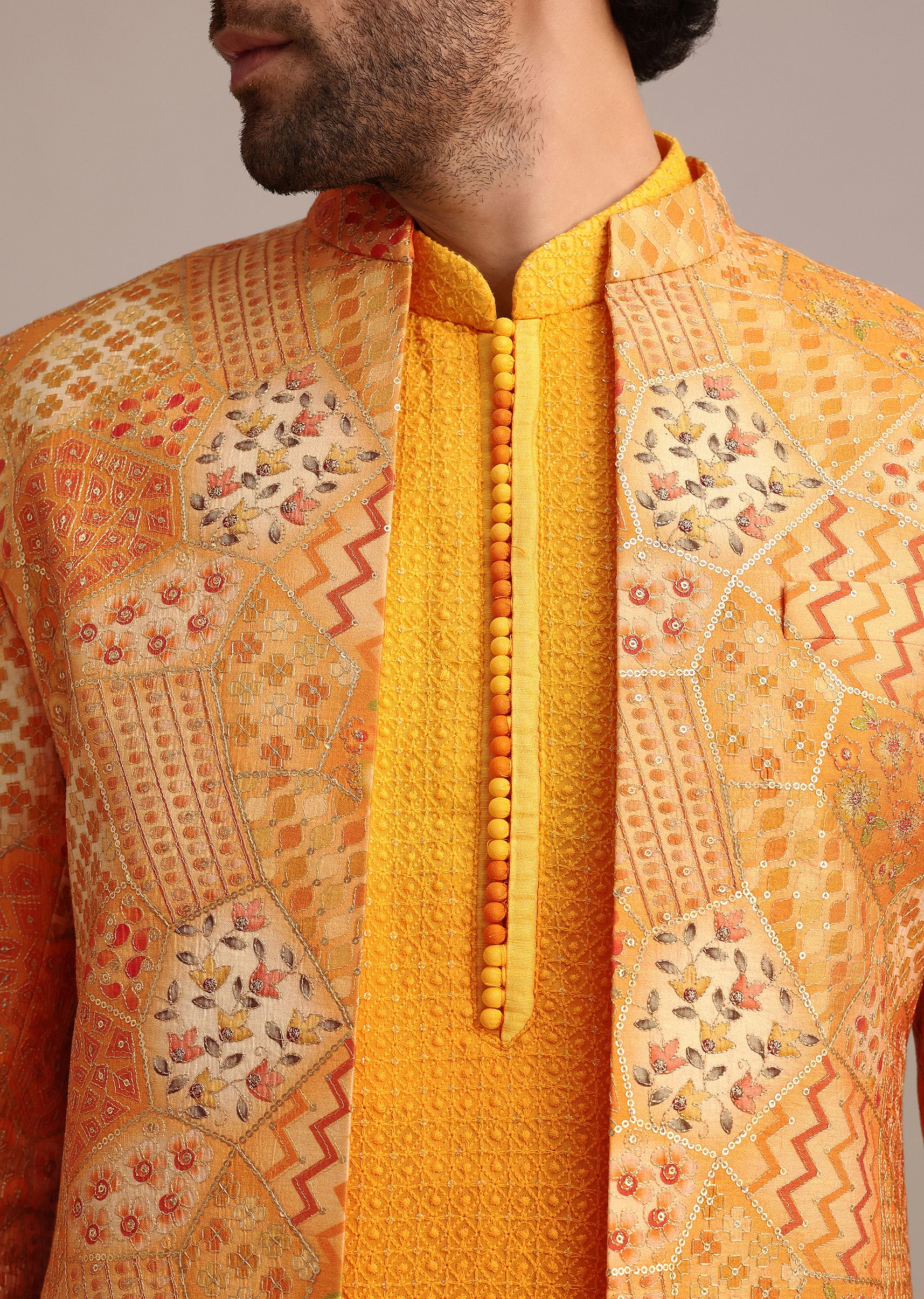 14328-yellow-silk-thread-resham-work-jodhpuri-kurta-set-2.jpg Yellow Silk Thread Resham Work Jodhpuri Kurta Set
